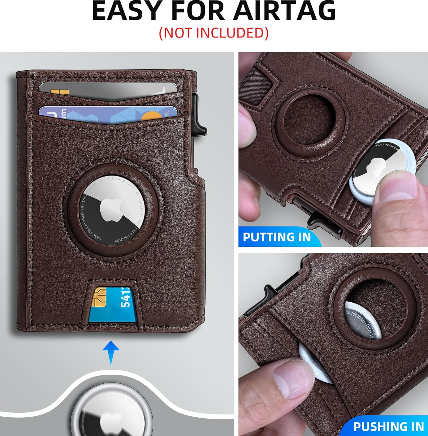 Airtag Wallet for Men,with Money Clip 10 Cards Metal Case Smart Slim P