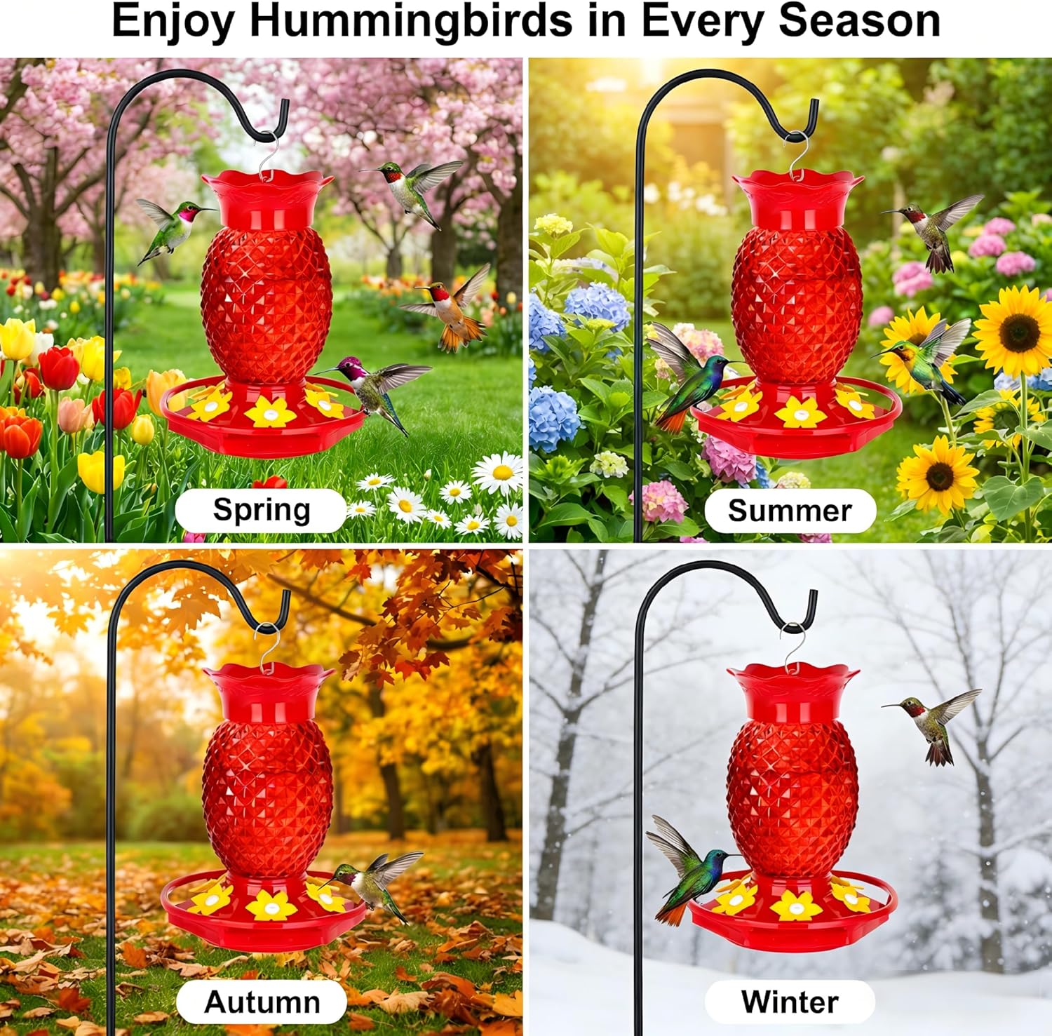 Glass Hummingbird Feeders for Outdoors Hanging Ant and Bee Proof 16OZ 