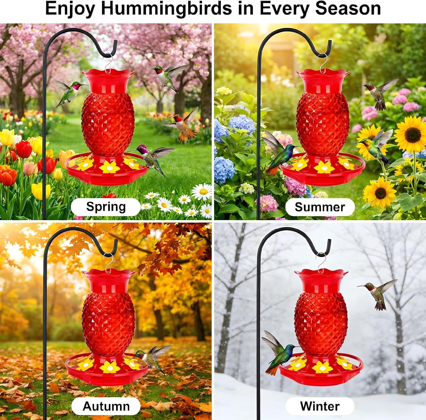 Glass Hummingbird Feeders for Outdoors Hanging Ant and Bee Proof 16OZ 2 Pack Red Pineapple Humming Bird Feeder with 6 Feeding Ports and Ant Moat Hummingbird Gifts for Women Garden Decor