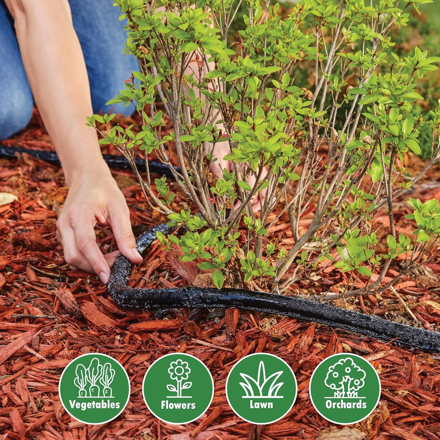 Gilmour 25' Black Flat Weeper Soaker Hose for Garden Beds, Drip Irrigation Outdoor Hose, Flexible Garden Hose for Vegetable Gardens, Flower Beds, Lawns, and Orchards