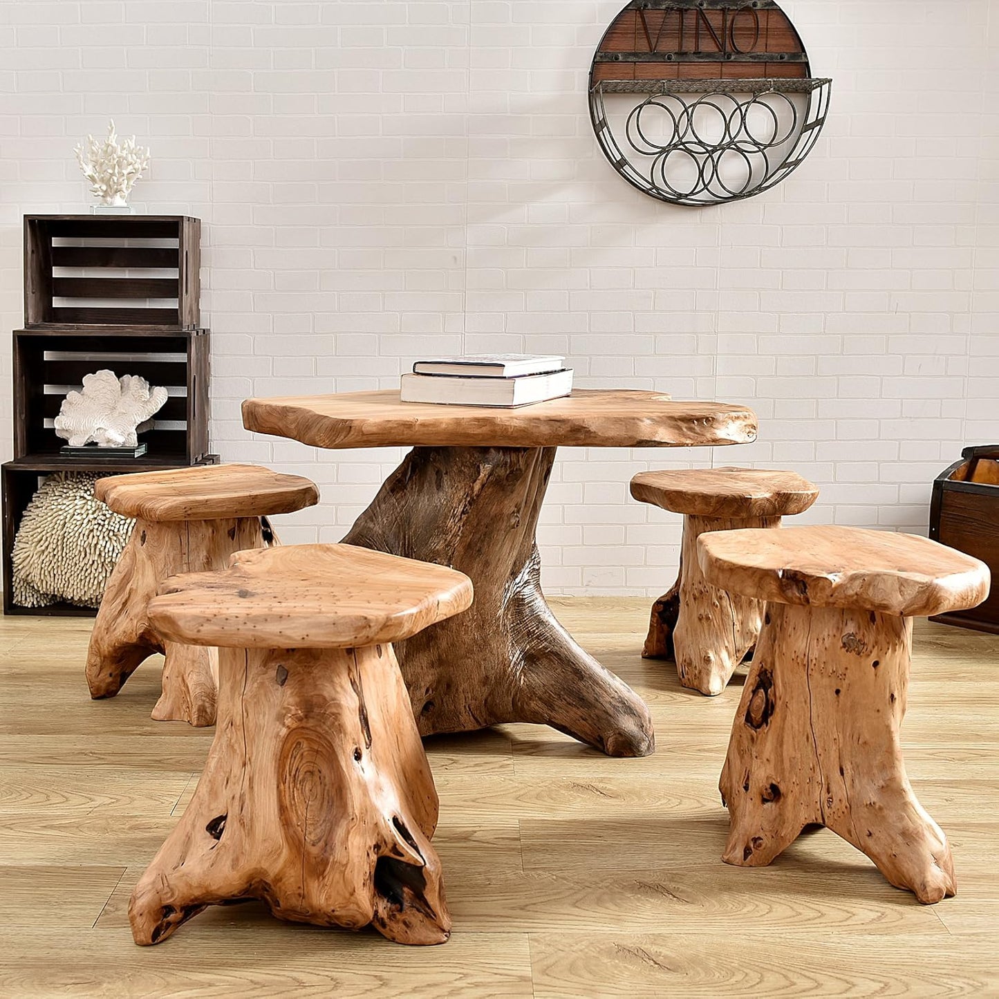 WELLAND Natural Cedar Stump Stool, 14" End Table, Live Edge Side Table, Plant Stand, Small Nightstand, Mushroom Stool for Living Room, Bedroom, Patio, Garden