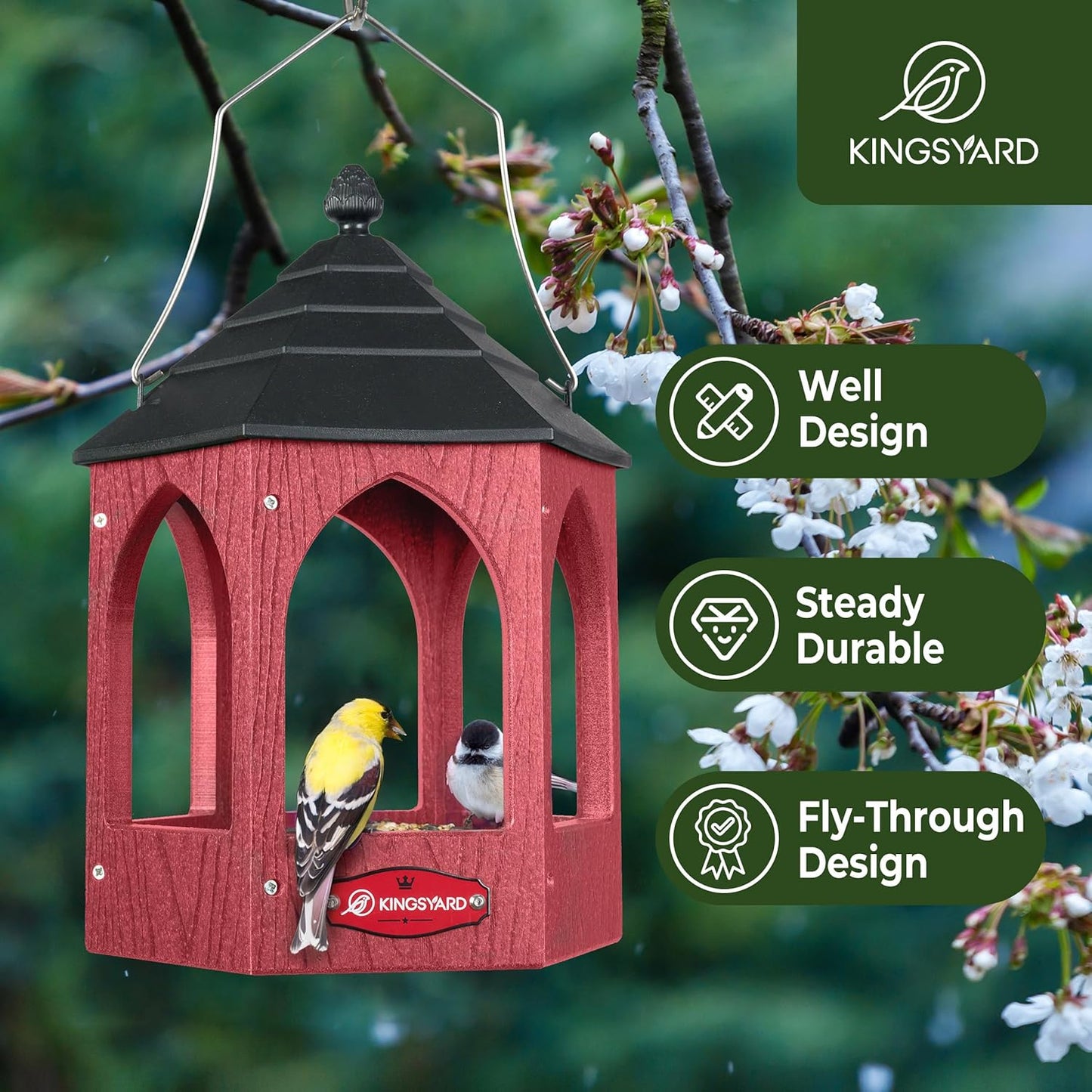 Kingsyard Platform Bird Feeder for Outdoor Hanging - Gazebo Style Recy
