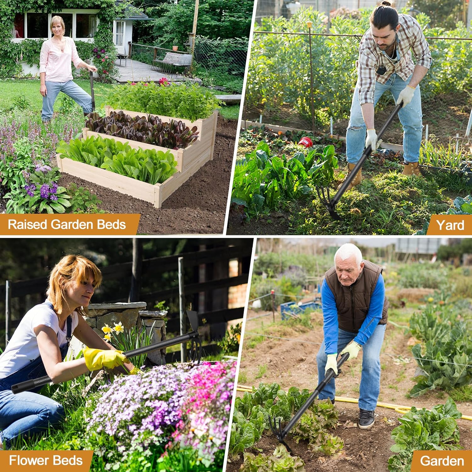 Garden Hoe Tool, 2-in-1 Heavy Duty Dual-Head Weeding Tool, 45" Adjusta
