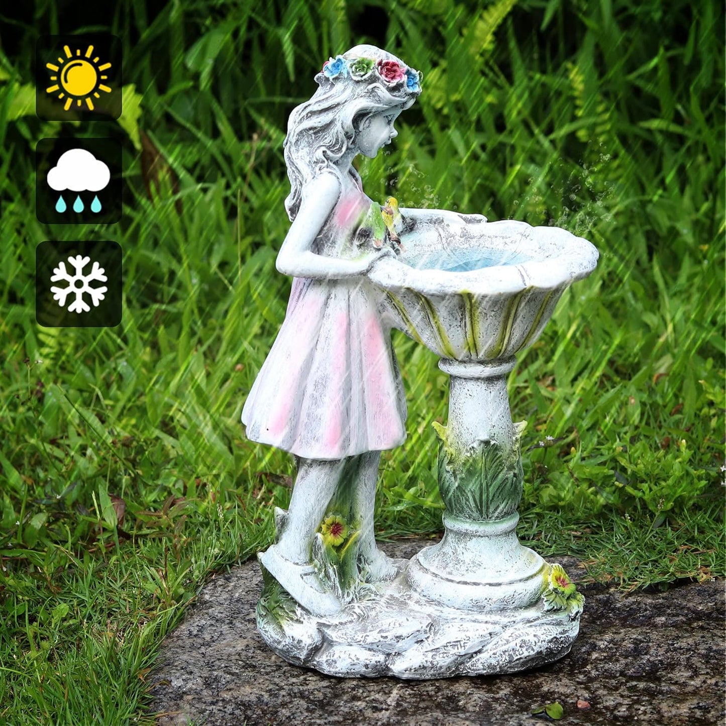 Fairy Garden Statue, Solar Garden Angel Figurine Outdoor Decoration Waterproof Resin Angel Sculpture for Patio Yard Lawn Porch Art Decoration Ornament Housewarming Christmas Birthday Gift