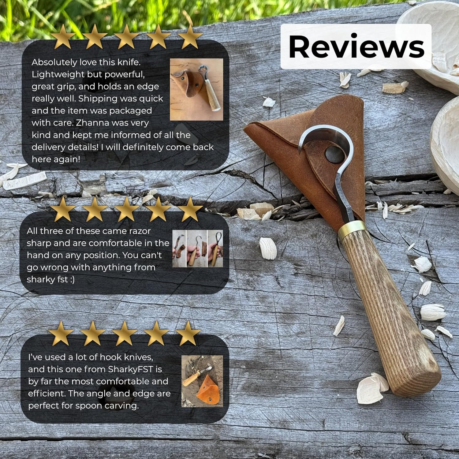 Sharky Spoon Carving Hook Knife 1.2 in (3 cm) – Curved Wood Carving Kn