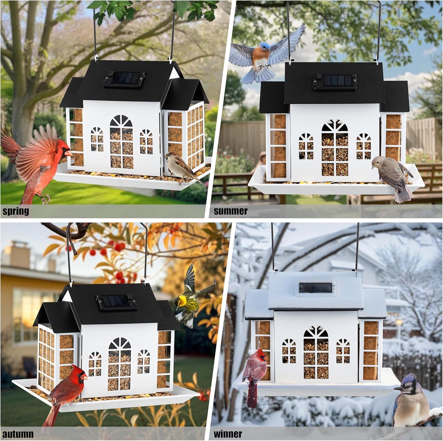 Solar Bird Suet Feeder House for Outdoors Hanging,Solar Metal Large Capacity Birdfeeders Hanging Outside,Cardinal Wild Large Bird Feeder with Suet Cages,Garden Decor,Gift for Mom Grandma