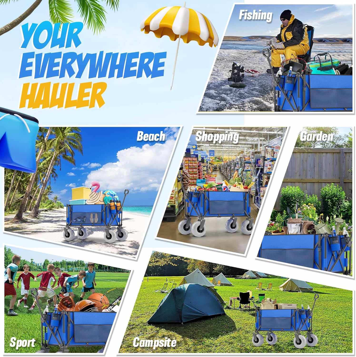 Beach Wagon with Big Wheels for Sand, 350lbs Heavy Duty Folding Wagon,