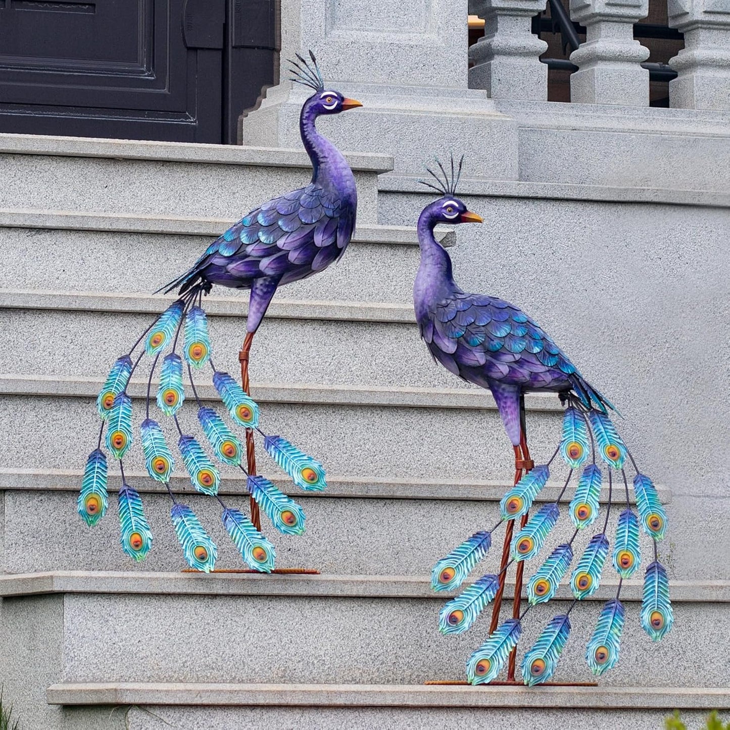 Kircust Purples Peacock Garden Statue and Sculpture, Metal Peacocks Ya