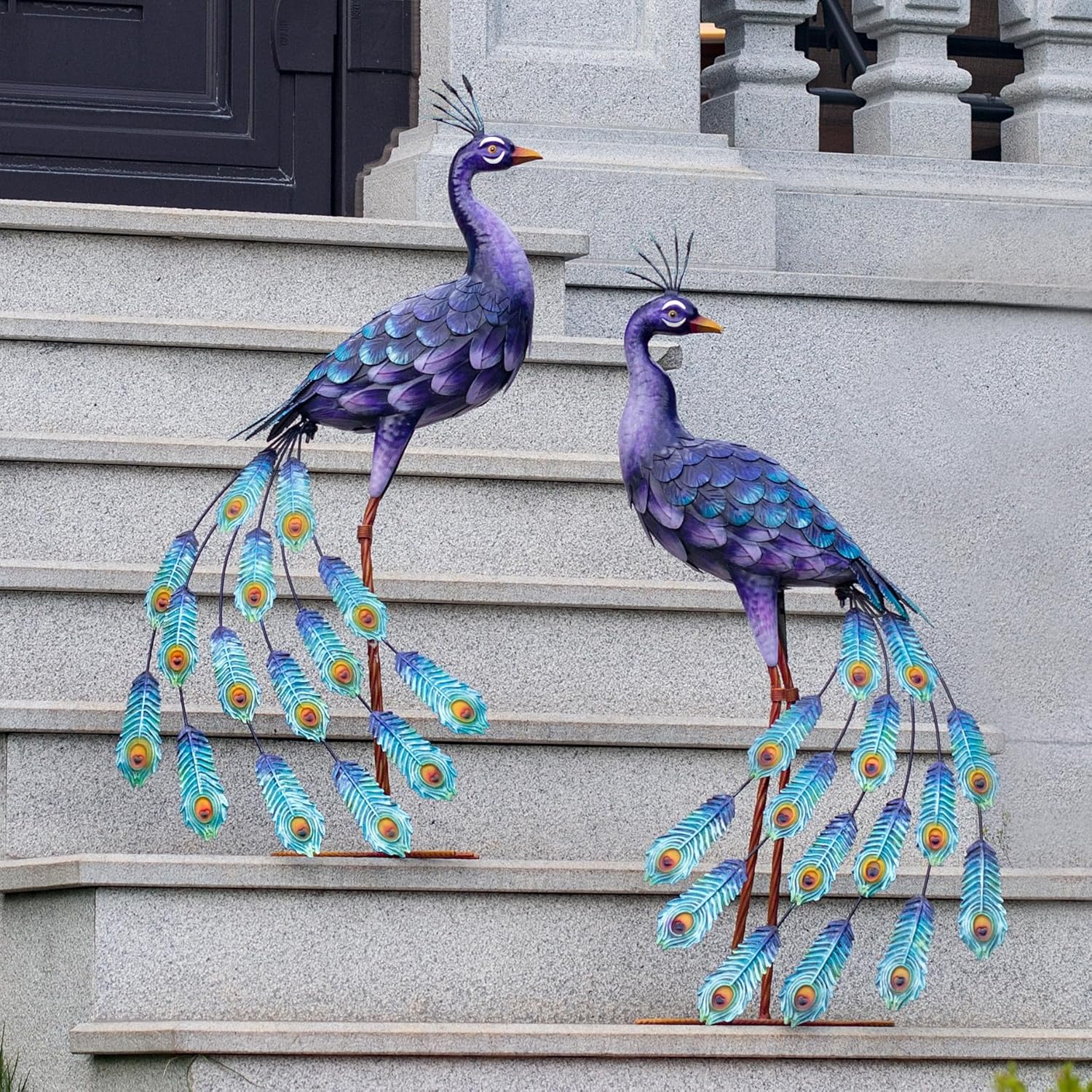 Kircust Purples Peacock Garden Statue and Sculpture, Metal Peacocks Ya