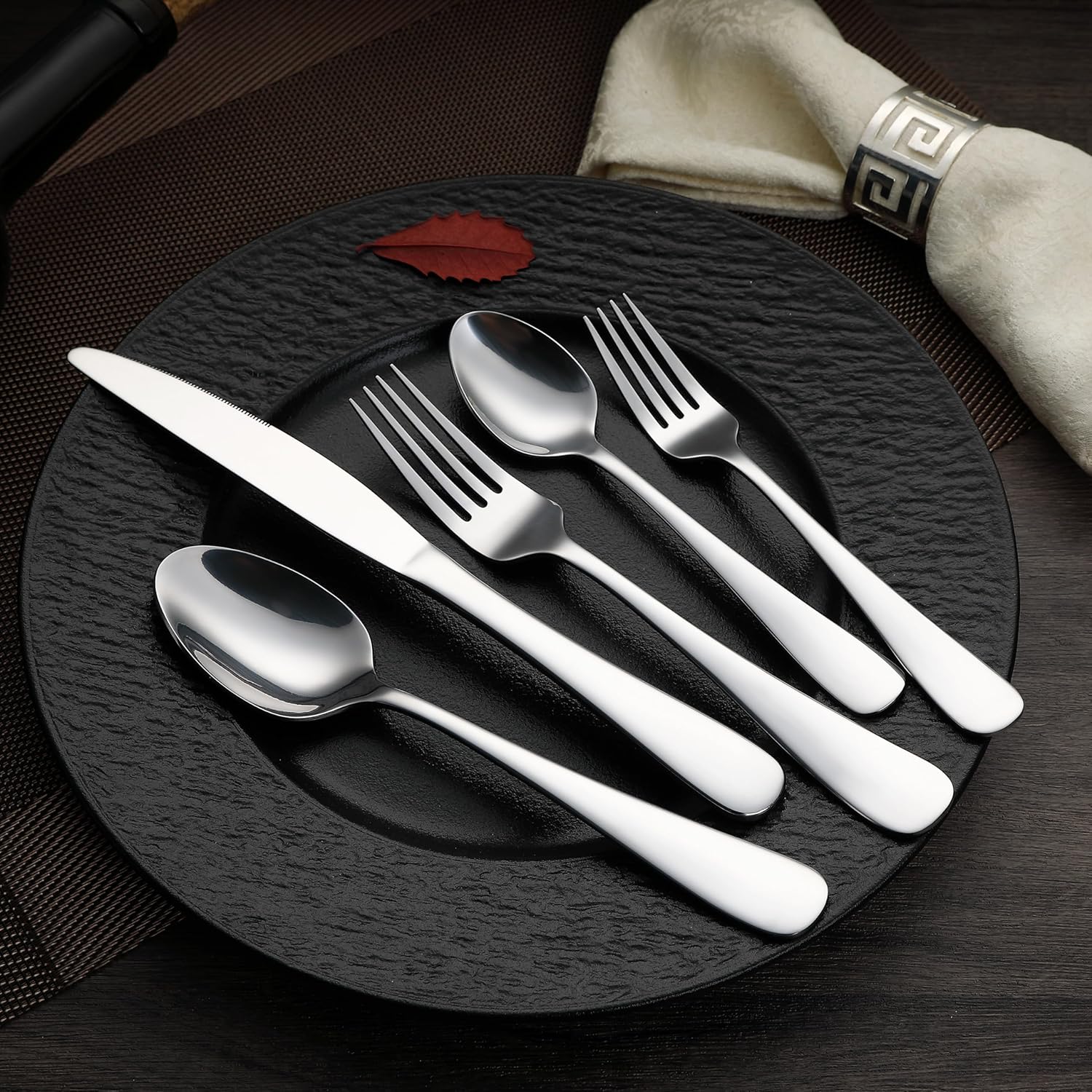 Amazon Basics Silverware Set, Stainless Steel Flatware, Dishwasher Saf