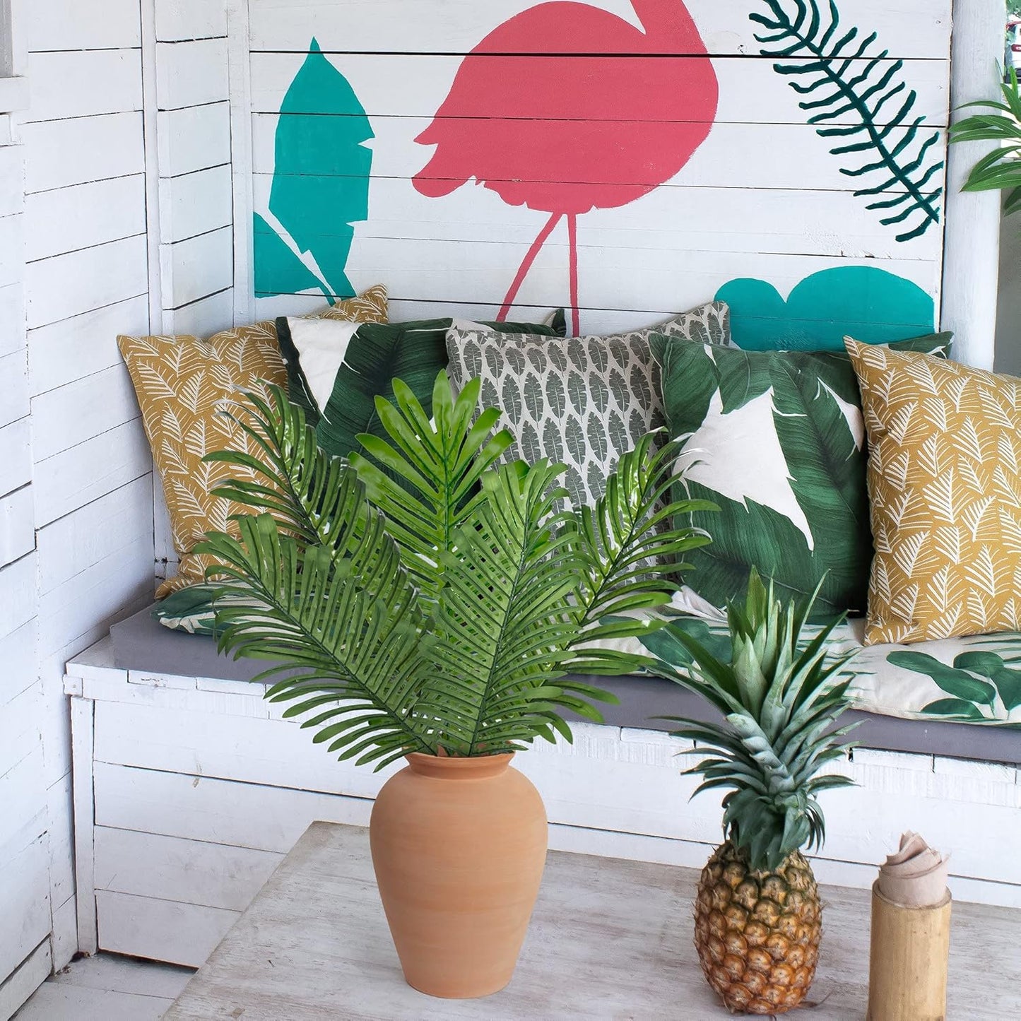 Grand Verde Palm Leaves Artificial Greenery Bulk Stems Tropical Hawaiian Decor Faux Tree Branches 21” Long Plastic Plants Sun-Resistant Indoor Outdoor Luau Wedding Decoration, 5pcs
