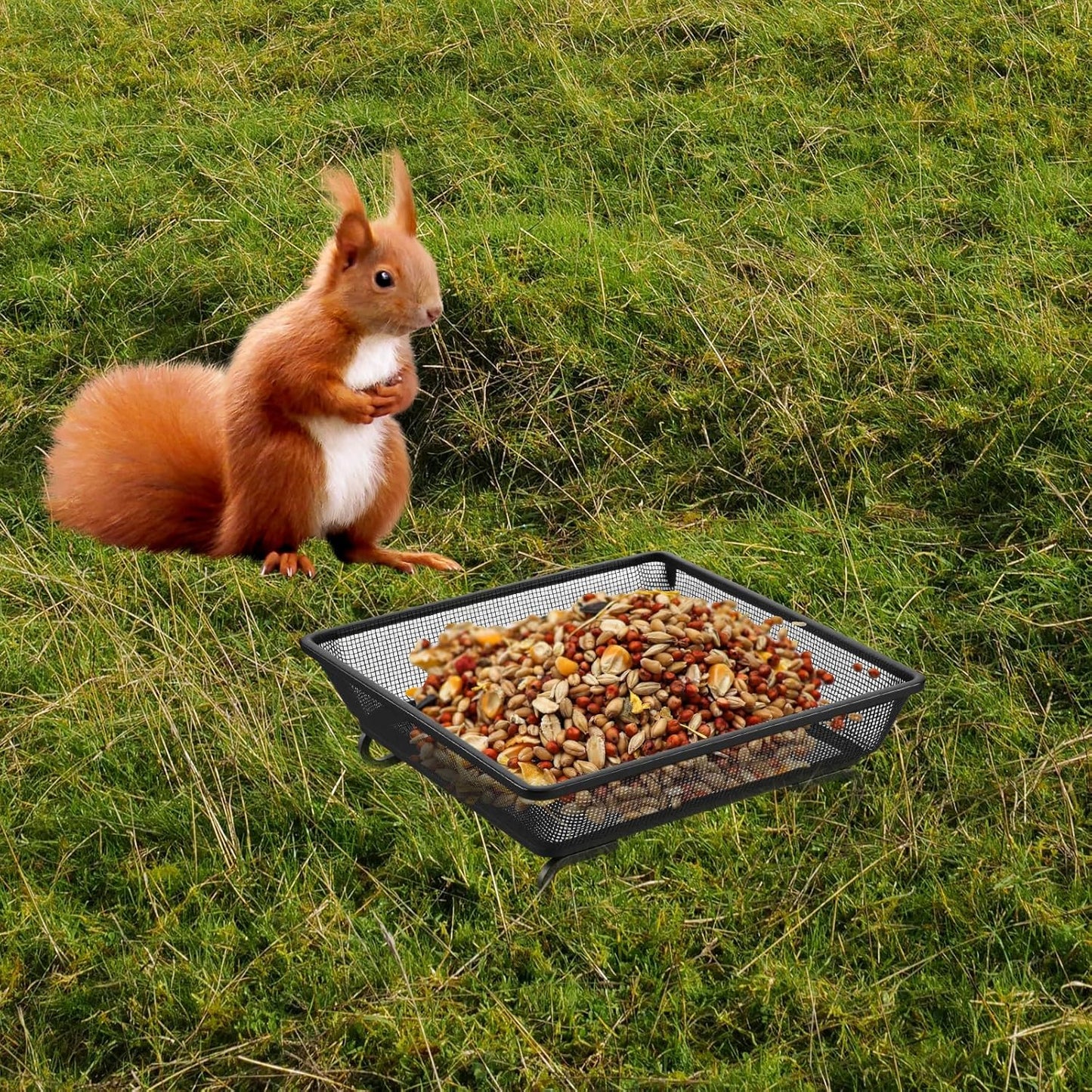 2 PCS Metal Ground Bird Feeder Tray, Platform Feeders with Drainage Holes, Outdoor Wild Bird and Squirrel Feeders for Garden, Patio, Backyard, 6.9x6.9x2.4 Inch
