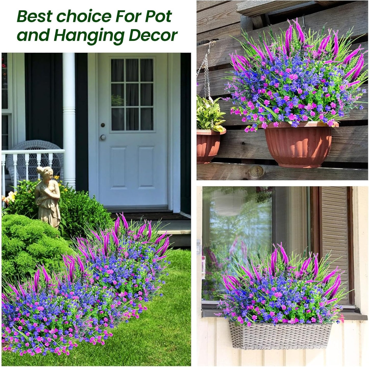 Artificial Plants Outdoor, 20PCS Artificial Flowers, UV Resistant Fake Flowers, Faux Flowers for Outdoor Planters for Front Porch Pot Decor