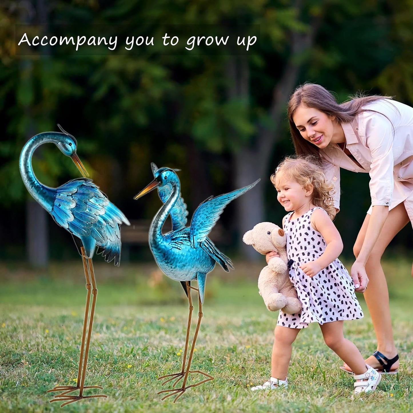 Garden Crane Statues for Outdoor Blue Heron Metal Birds Yard Art Ornaments for Backyard Pond Patio Porch Outside Decorations