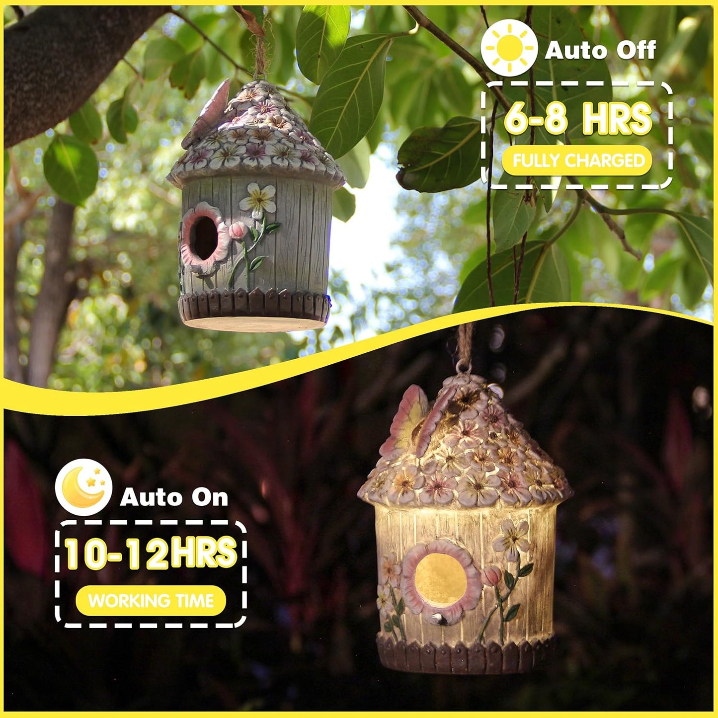 Hanging Bird House for Outdoor with Solar Light, Nesting Box Garden Re