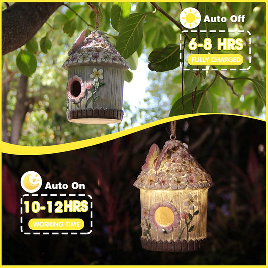 Hanging Bird House for Outdoor with Solar Light, Nesting Box Garden Re