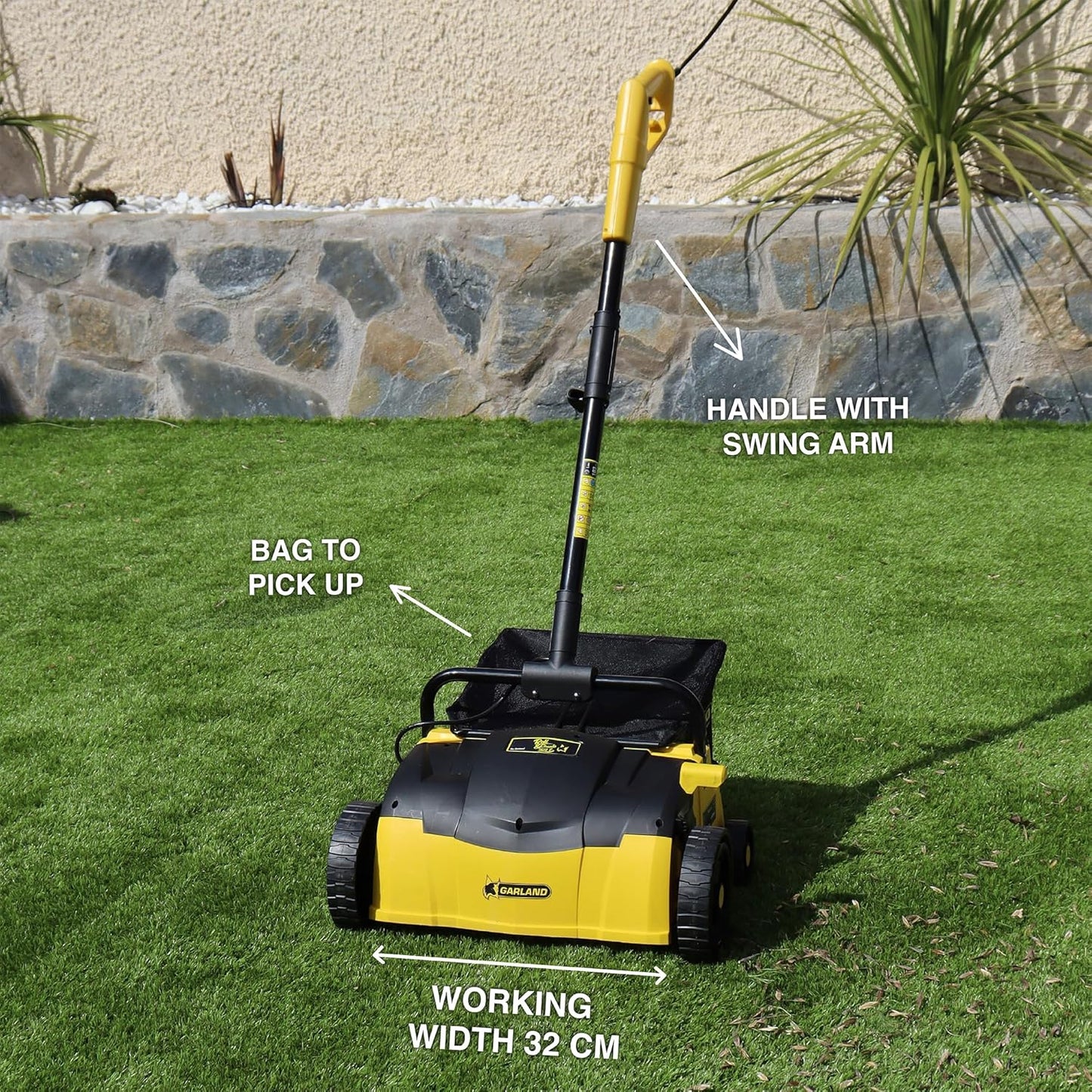 Artificial Turf Sweeper by Roll & Comb, Corded Electric Lawn Rake for Artificial Grass, Cool Gardening Gift, 25 Liter Leaf Collector, Model 302e, 19.8lb.