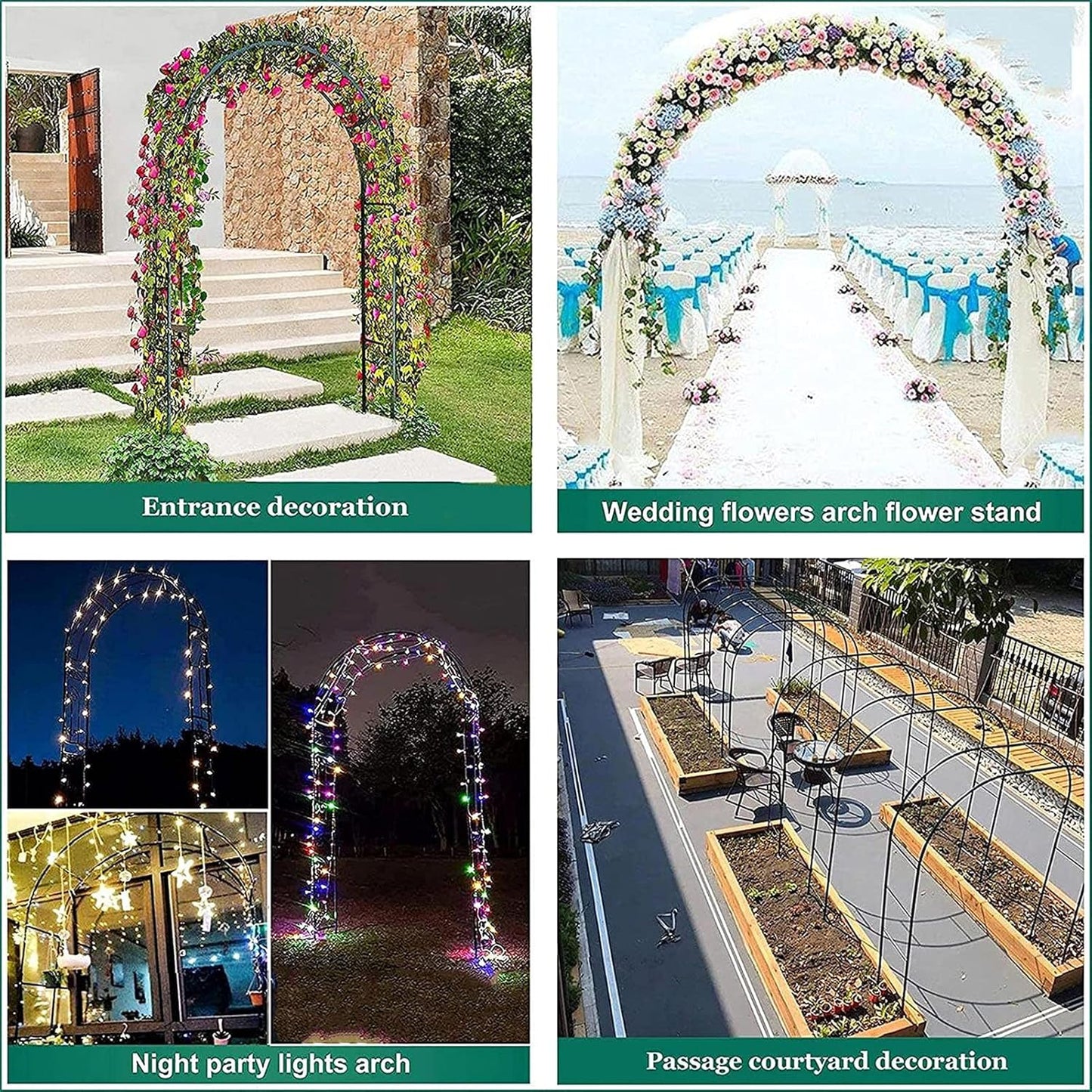 Metal Garden Arch Pergola for Climbing Plants, Trellis Support for Roses, Indoor/Outdoor Wedding Decor, Bridal Party Archway for Lawn, Patio, Courtyard (Green, 140x230cm