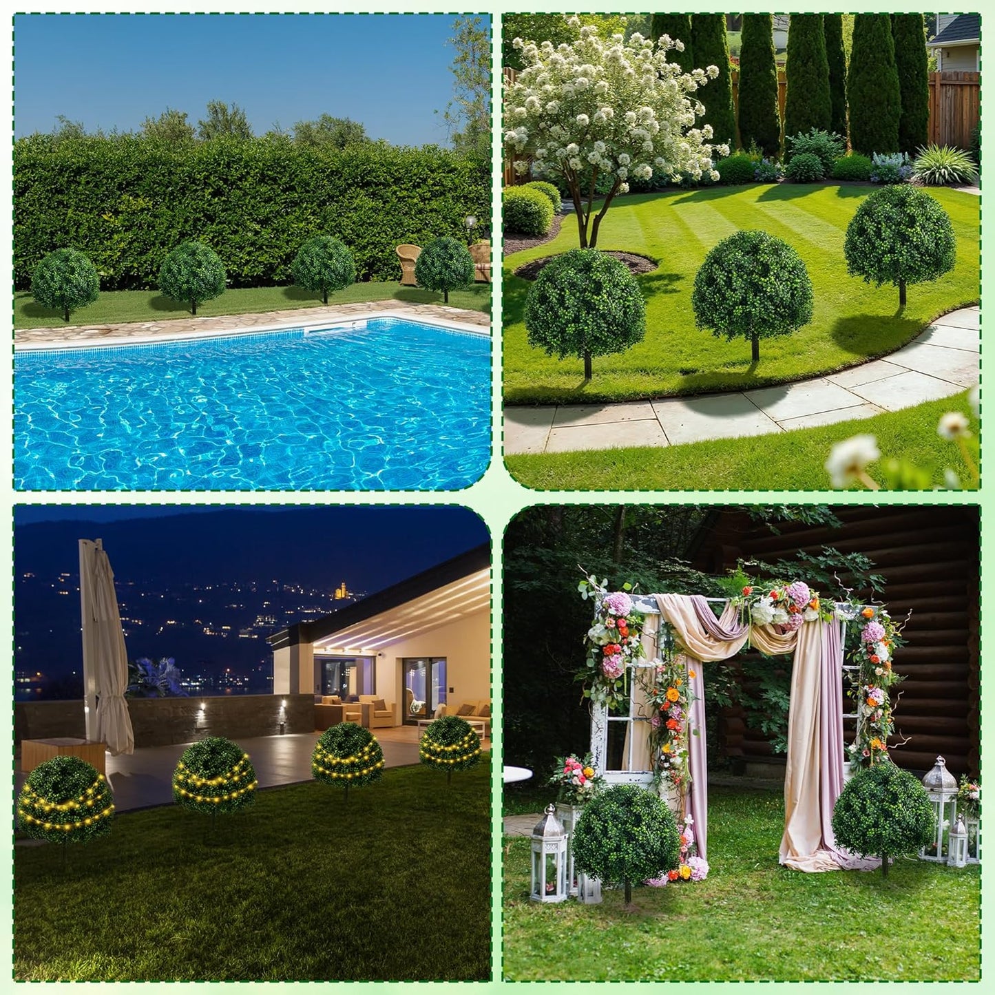 24'' Outdoor Artificial Topiary Boxwood Tree, Faux Plants Shurbs with Spike, 2 Set Topiary Ball Tree Waterproof UV Resistant Fake Pot Filler Plants for Porch Home Outside Garden Spring Decor