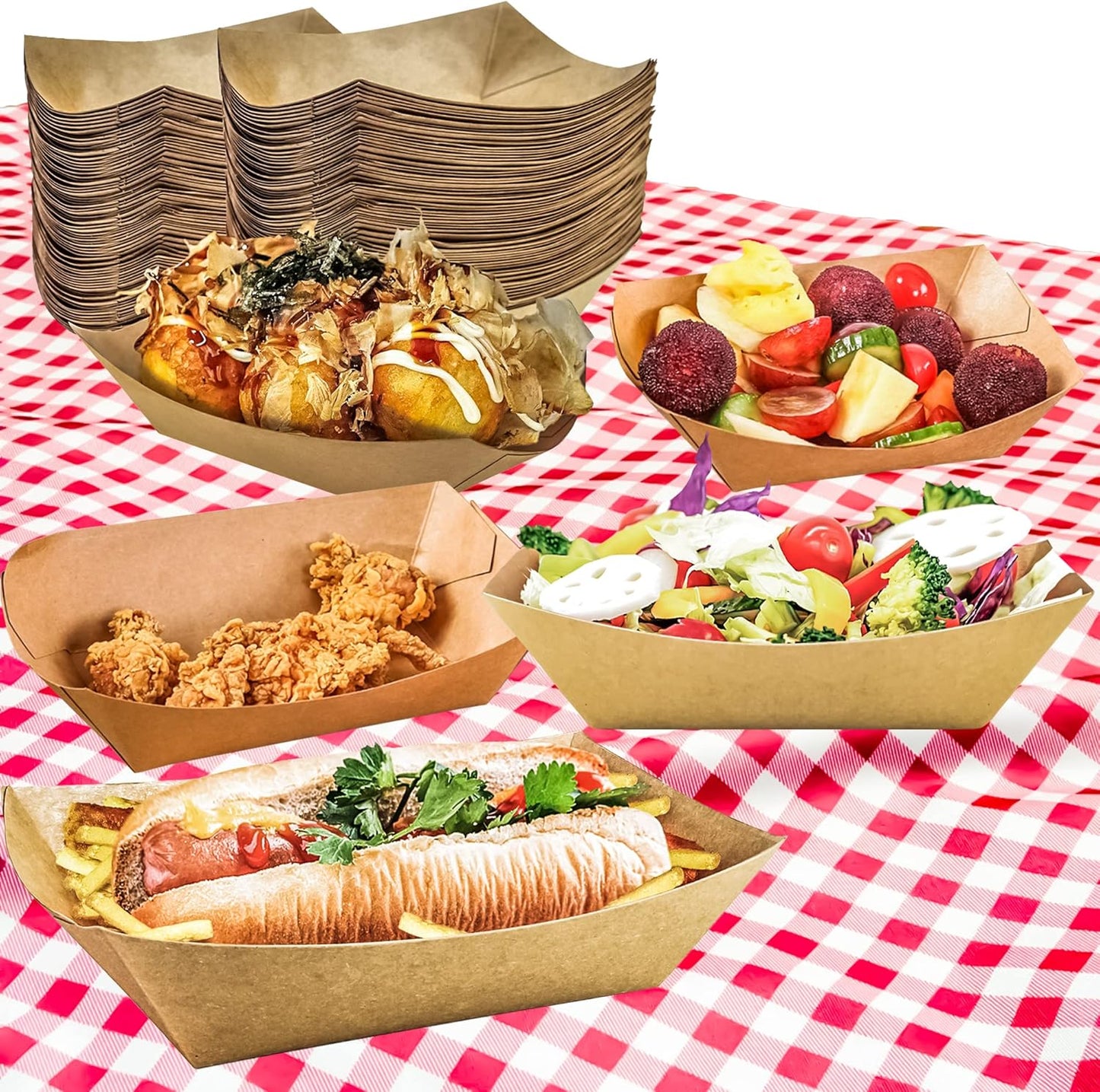 MotBach 100 Pack 2lb Paper Food Trays, Heavy-Duty Paper Food Boat Disp