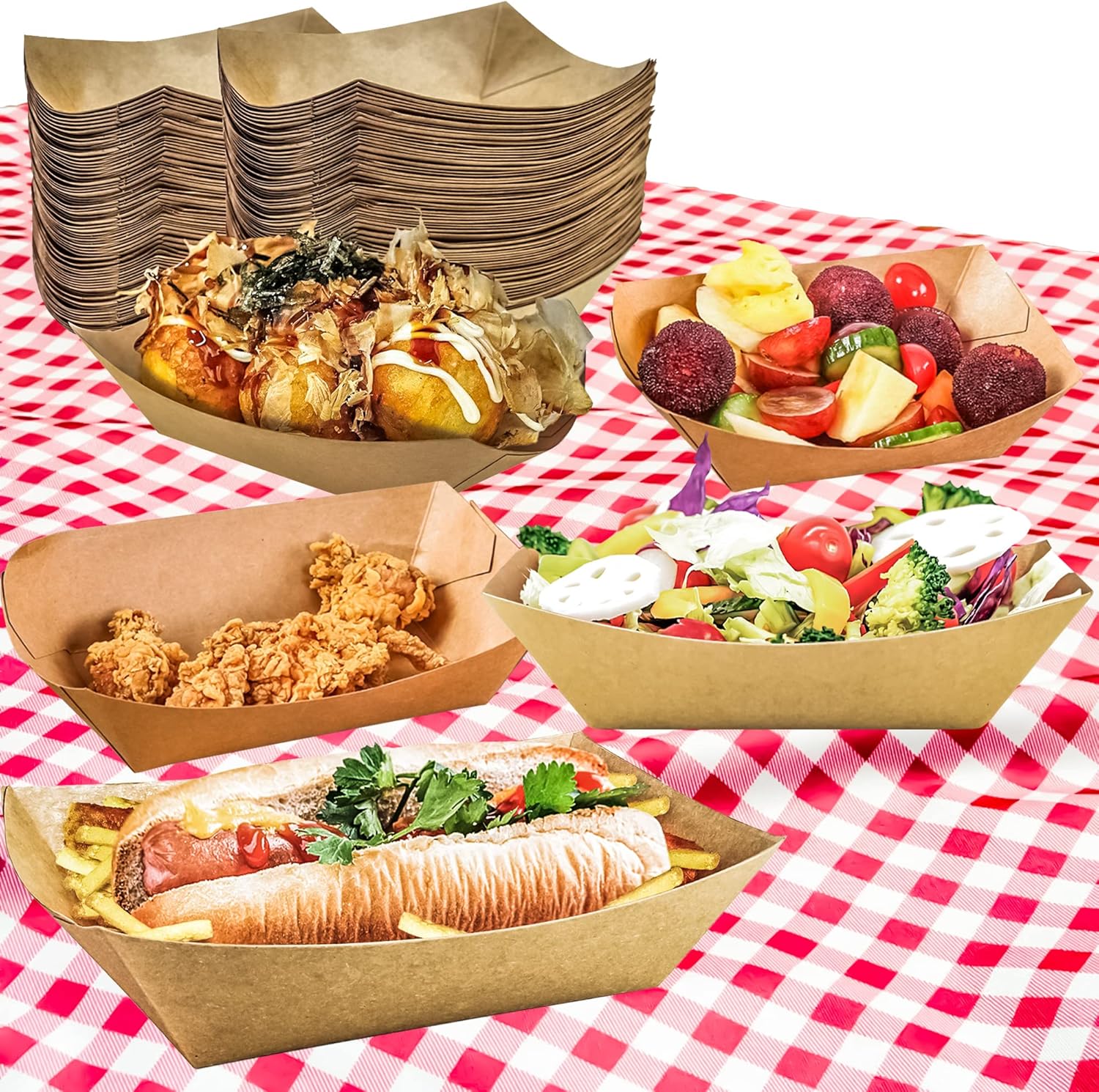 MotBach 100 Pack 2lb Paper Food Trays, Heavy-Duty Paper Food Boat Disp