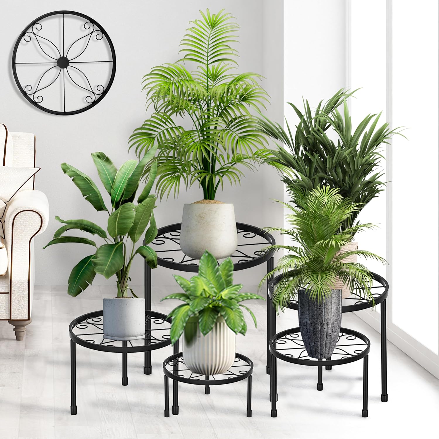 CADANI 5 Pack Metal Plant Stands for Outdoor Indoor, Anti-Rust Iron Fl