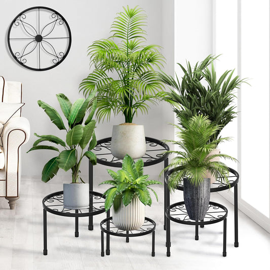 CADANI 5 Pack Metal Plant Stands for Outdoor Indoor, Anti-Rust Iron Fl