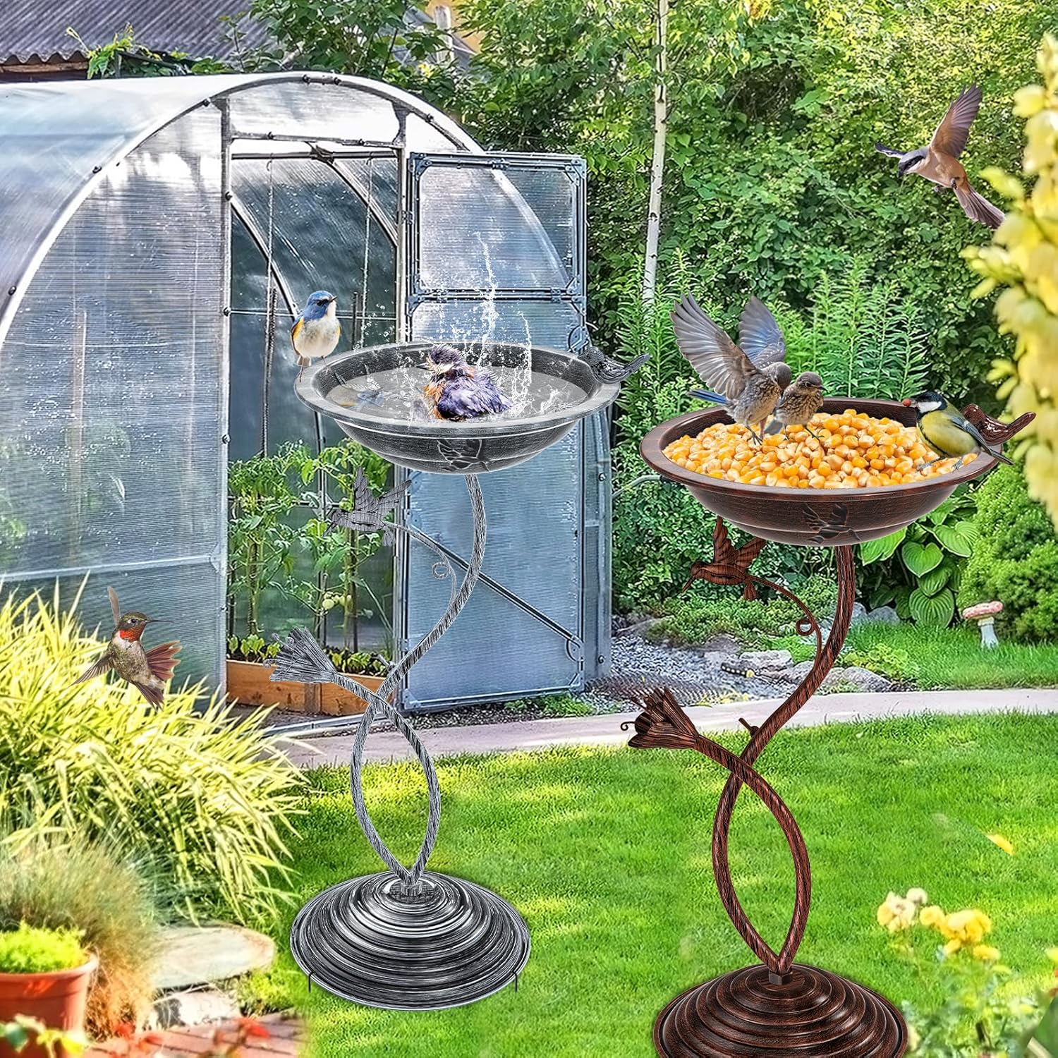 Bird Bath Garden for Outside, Vintage Metal Birdbaths Bowl with Roman 