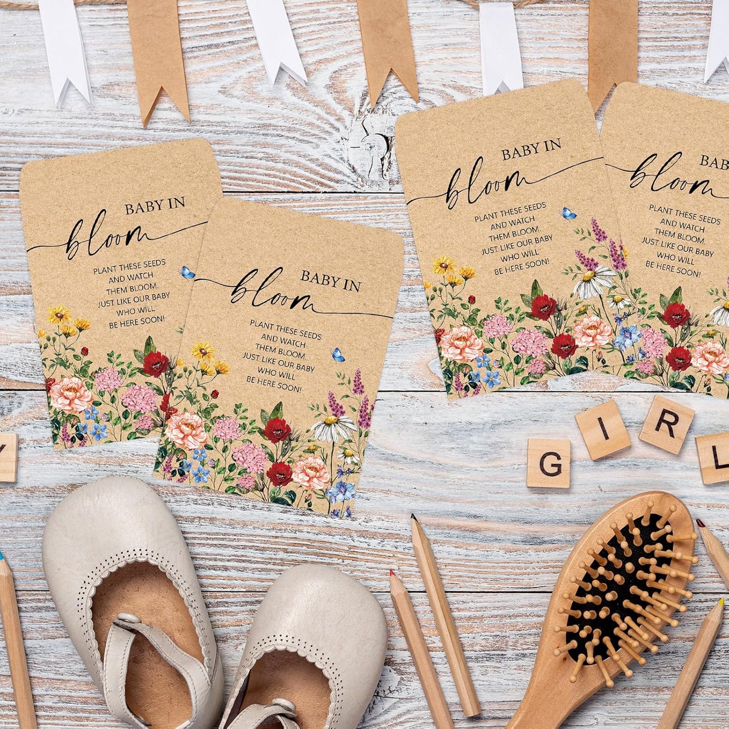 JarThenaAMCS 100Pcs Baby Shower Seed Packets Spring Wildflower Self Ad