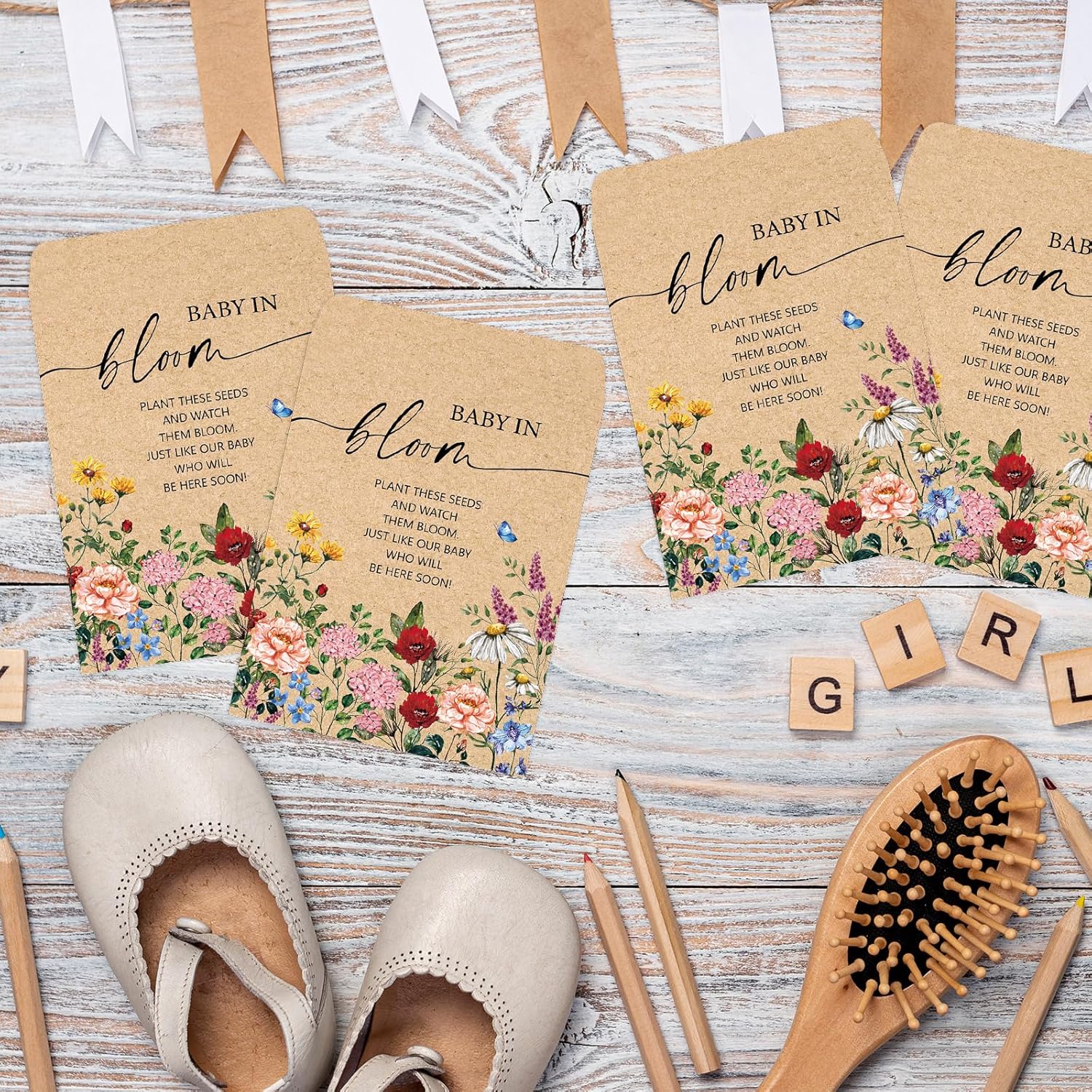 JarThenaAMCS 100Pcs Baby Shower Seed Packets Spring Wildflower Self Ad