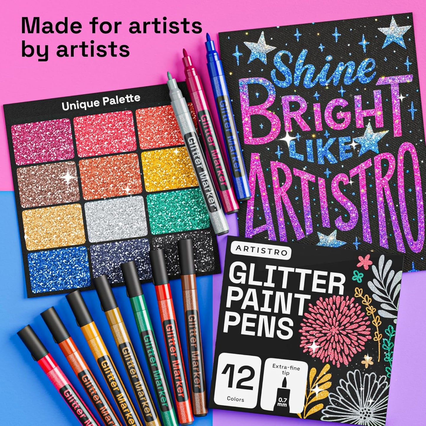 ARTISTRO 12 Glitter Paint Pens for Glass Marking, Rock Painting, Ceram