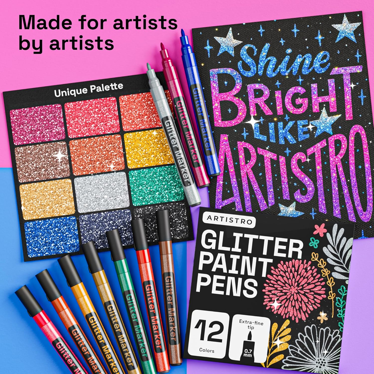 ARTISTRO 12 Glitter Paint Pens for Glass Marking, Rock Painting, Ceram