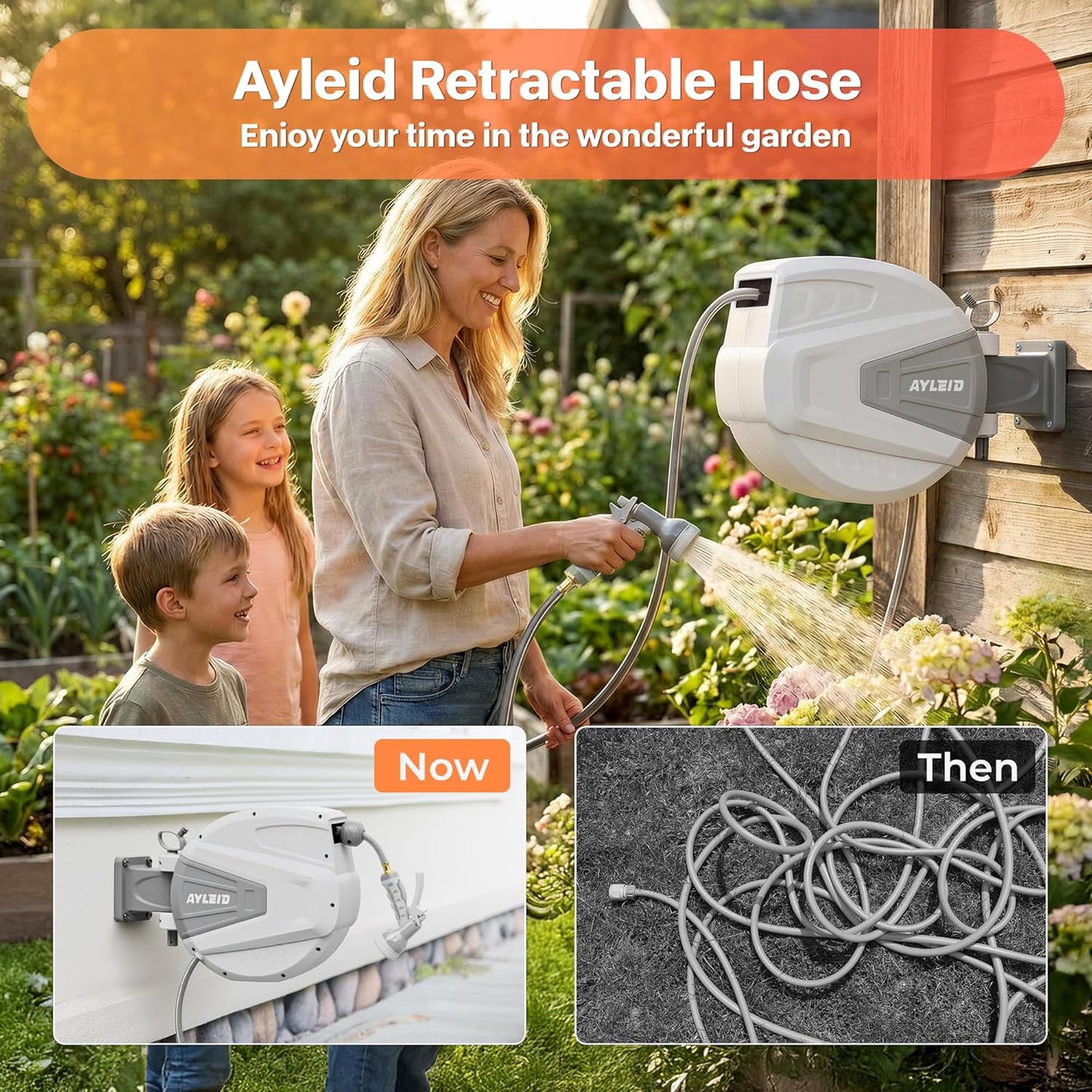 Ayleid Retractable Garden Hose Reel,1/2 in x 100 ft Wall Mounted Hose 