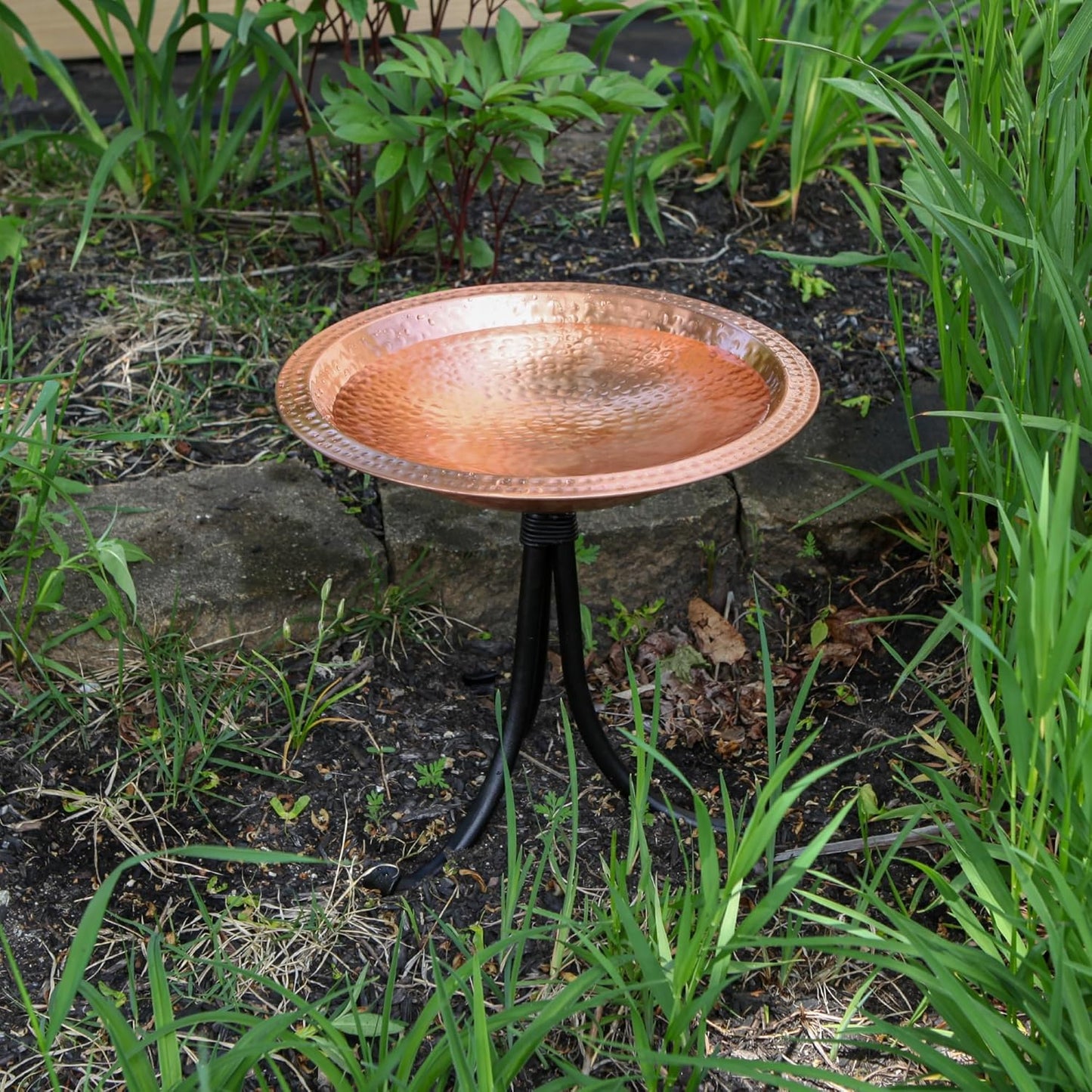 Achla Designs 201-4017 Hammered Solid Tripod Stand Birdbath, Satin Copper
