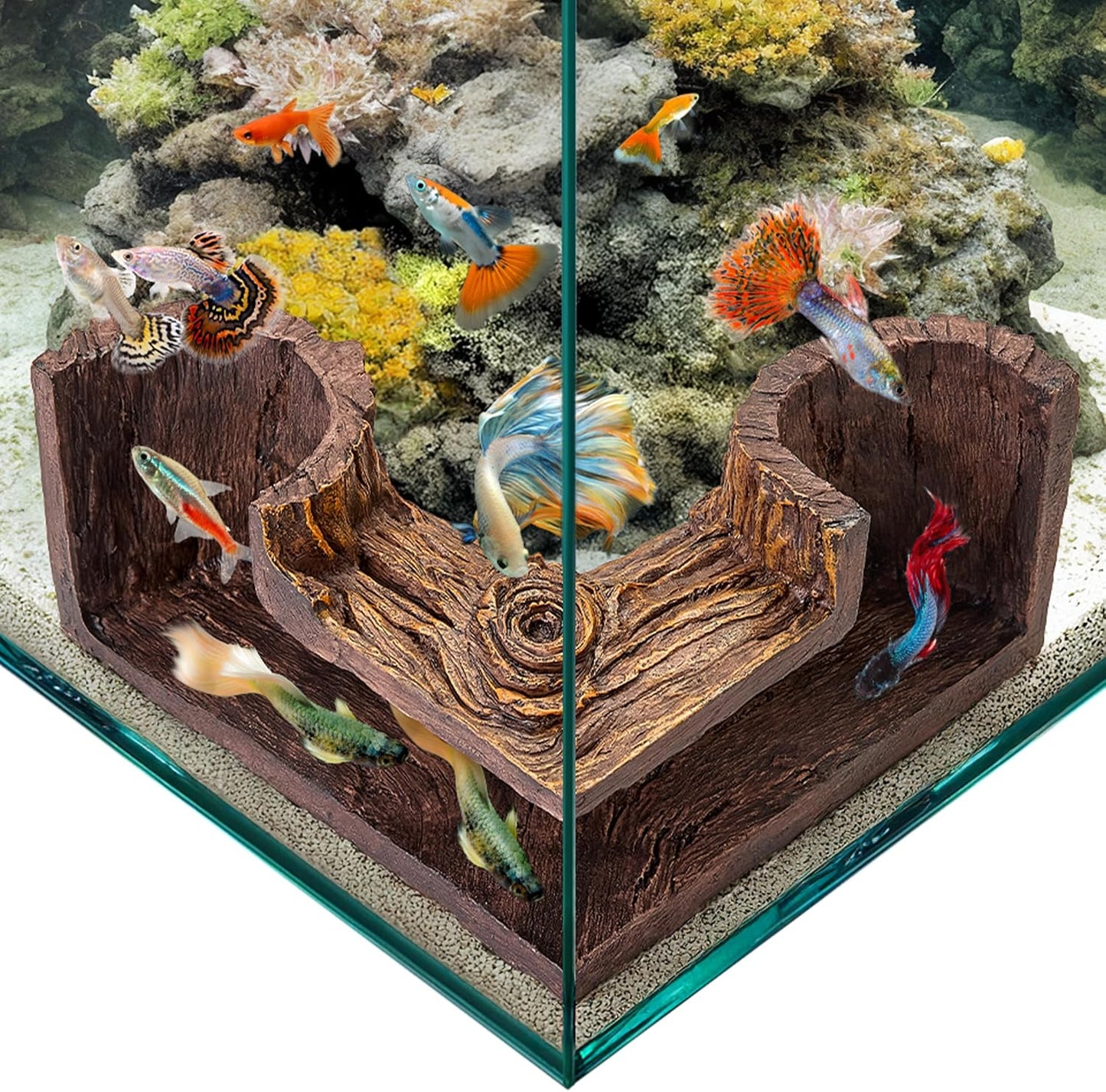 FISHNOSH Aquarium Cave | Natural-Looking Wood-Like BPA-Free Fish Tank 