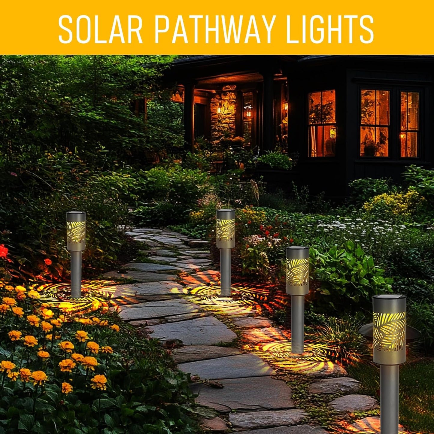 Dazzle Bright Solar Pathway Lights Outdoor, 12 Pack LED Warm White Wat