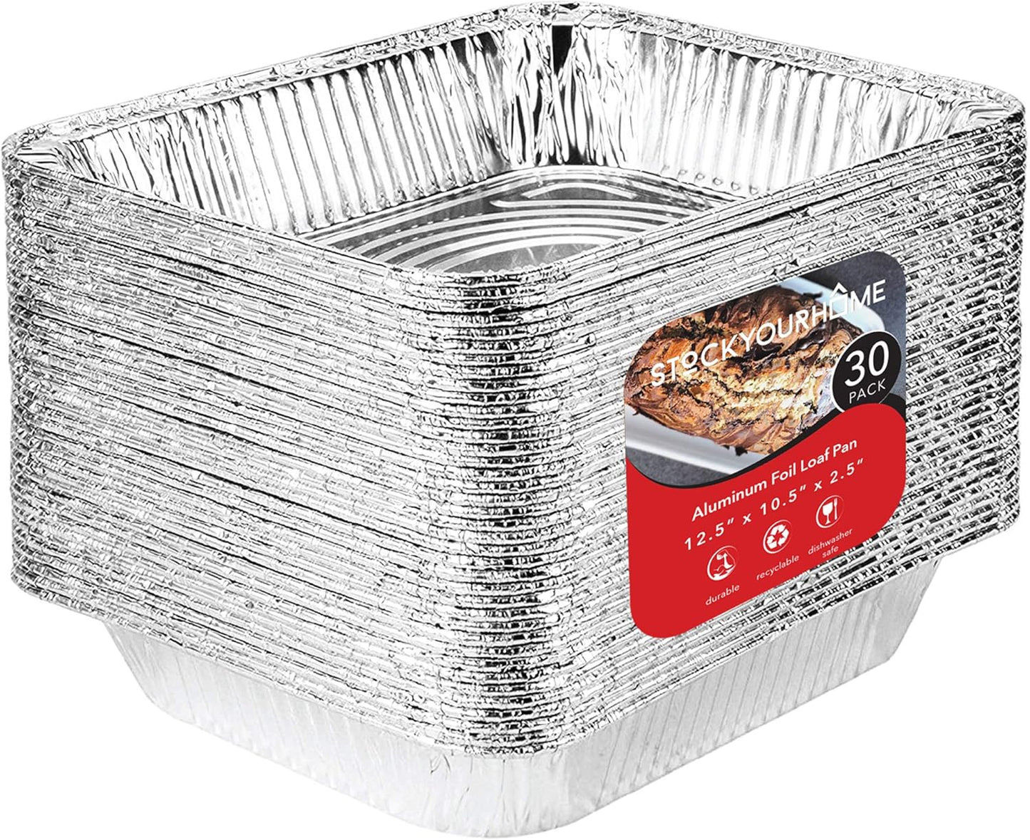 Stock Your Home Aluminum Pans 9x13 Disposable Foil Pans (30 Pack) - Half Size Steam Table Deep Trays - Tin Foil Pans Great for Cooking, Heating, Storing, Prepping Food