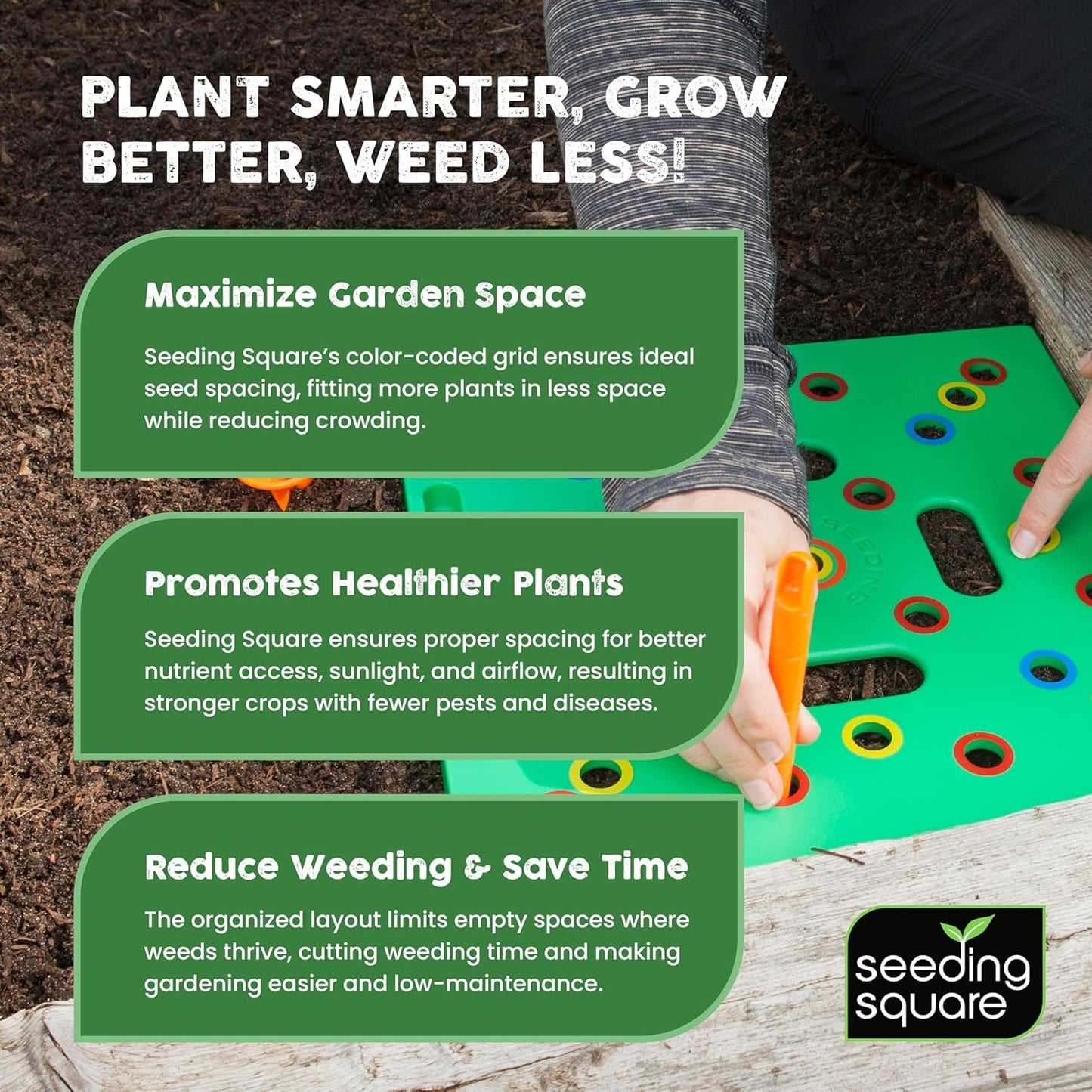 Seeding Square - Patented Seed and Seedling Spacer Tool for Bigger Har