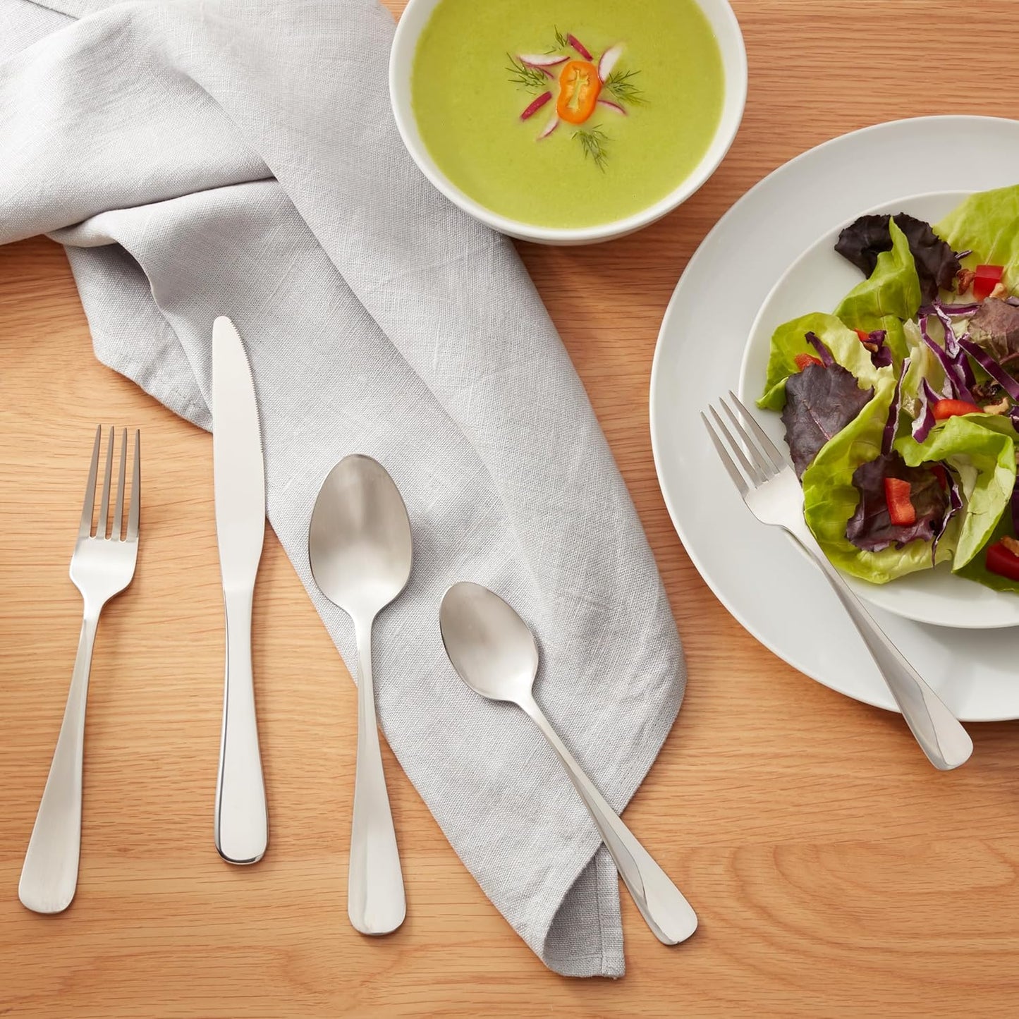 Amazon Basics Silverware Set, Stainless Steel Flatware, Dishwasher Saf