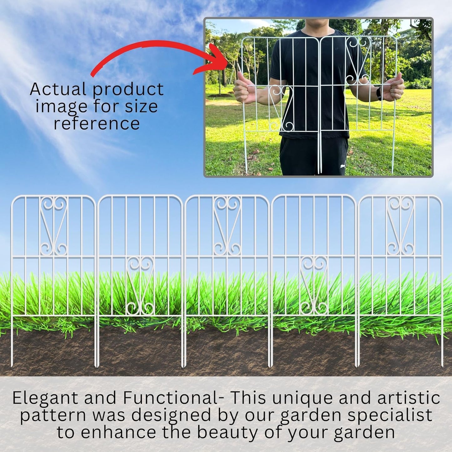 ShopLaLa Garden Fence Animal Barrier (20 Panels) 12in(L) x 24in(H) Rustproof Decorative Swan Up Down Metal Wire Fencing Flower Bed Edging for Landscape Patio Yard Decor White Small Fences for Dogs