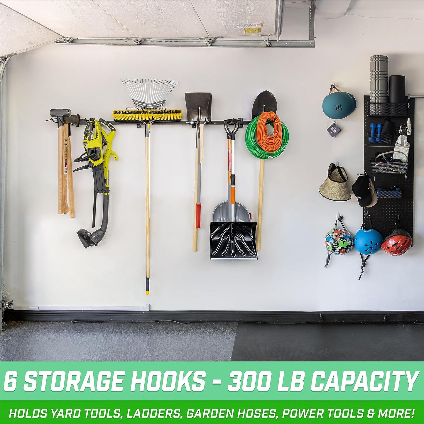 GoSports Wall Mounted Garage Yard Tool Organizer - Adjustable Storage Rack for Garden and Shop Tools