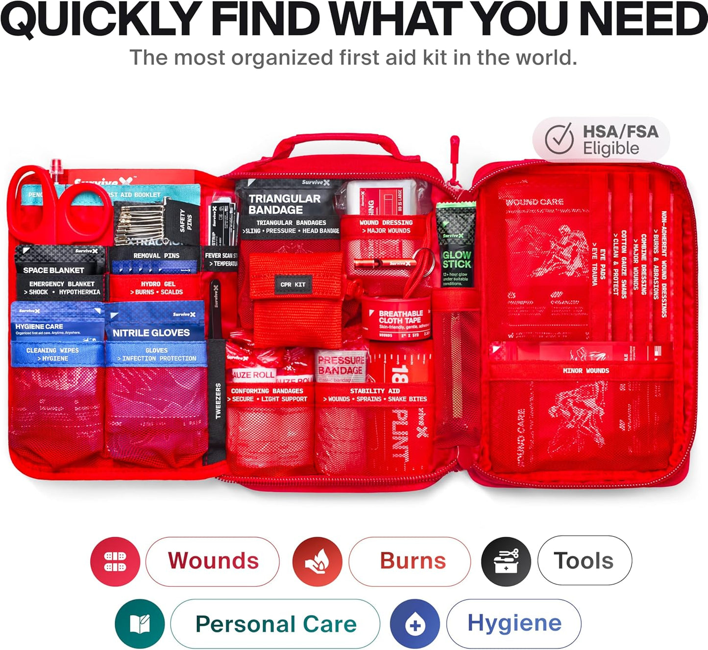 Large First Aid Kit for Car, Travel & Home - Emergency Kit for Hiking,