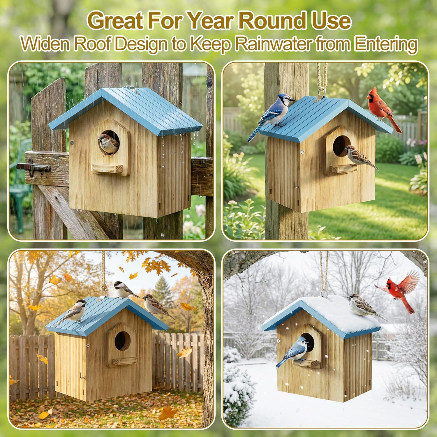 Auslar Bird House for Outside, Wooden Birdhouses for Outdoors, Bluebir
