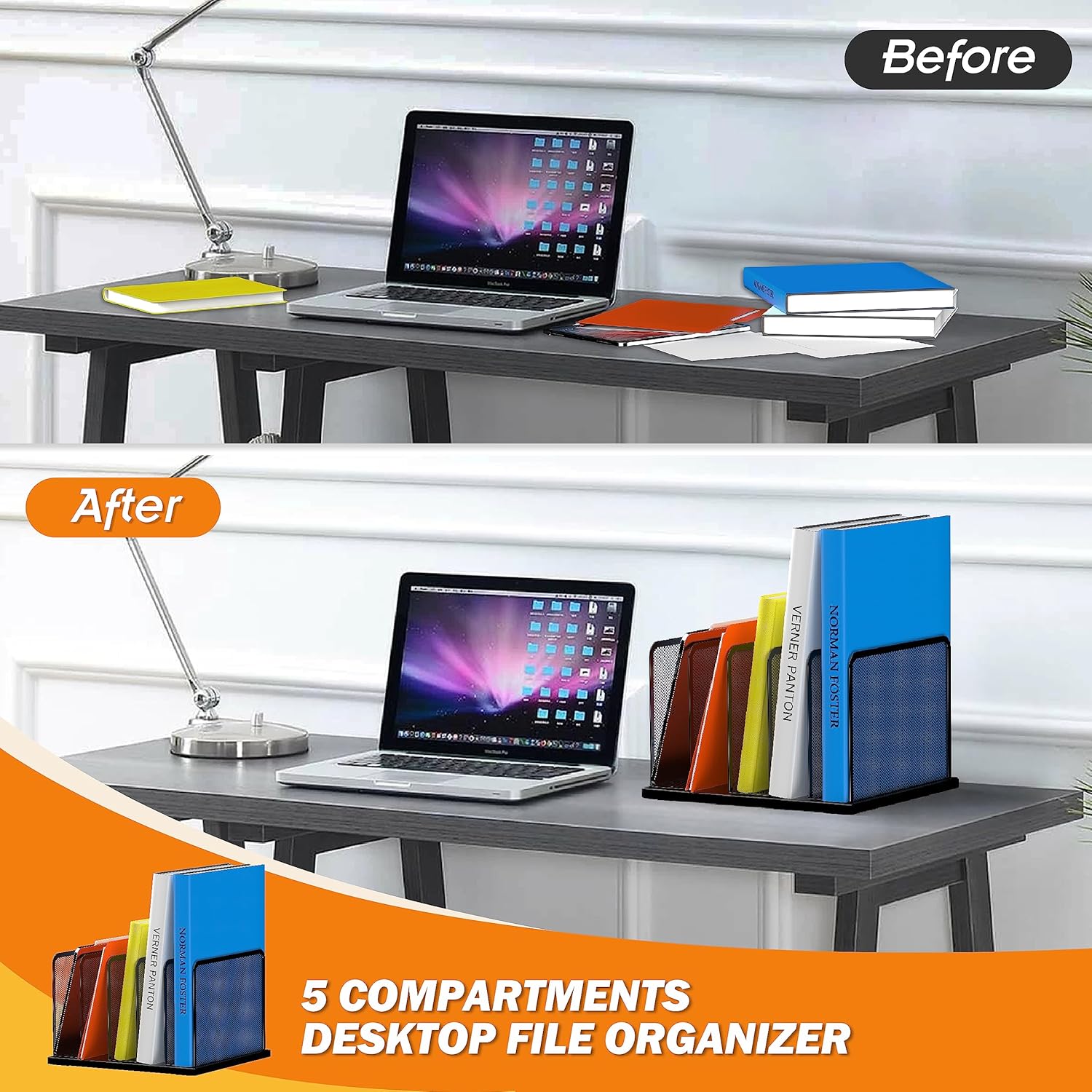 Kuntine.B Desk File Organizer 5 Sections Upright Mesh Desktop Organize