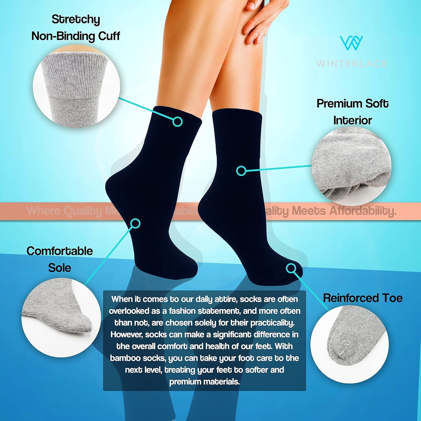 Winterlace Womens Soft Bamboo Rayon Viscose Dress Socks, 6 Pairs Trous