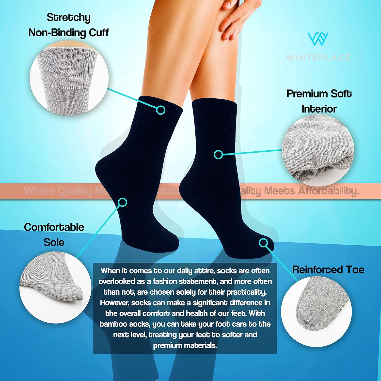 Winterlace Womens Soft Bamboo Rayon Viscose Dress Socks, 6 Pairs Trous