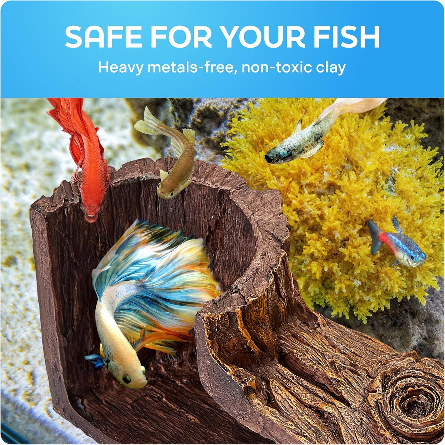 FISHNOSH Aquarium Cave | Natural-Looking Wood-Like BPA-Free Fish Tank 