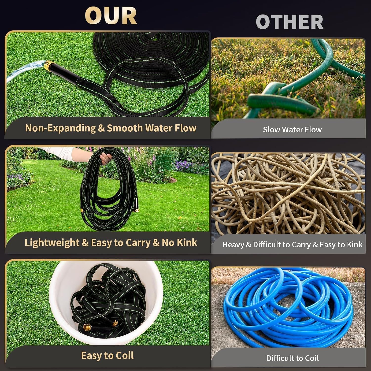 Garden Hose 100 ft Water Hose Flexible Heavy Duty Outdoor Lightweight 