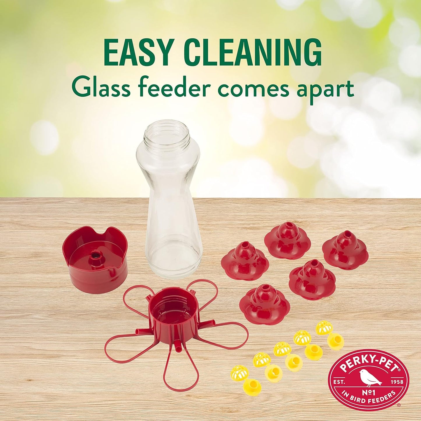 Perky-Pet Favored Pinch-Waist Glass Hummingbird Feeder with Built-in Ant Moat and Bee Guards - 16 oz Capacity - 204CP-4