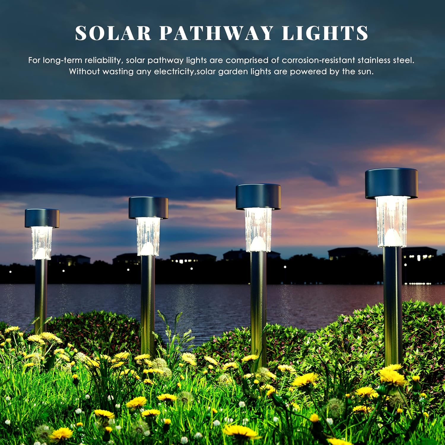 SOLPEX 16 Pack Solar Outdoor Lights Pathway, Stainless Steel Solar Lig